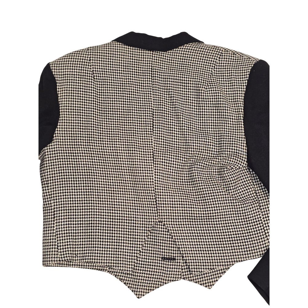 90s Vintage Statement Blazer Houndstooth Cropped Wool Goth‎ Black White Made USA - Picture 7 of 8